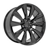 Angle view of a 24x10 Gloss Black wheel replacement for Chevy Silverado replica rim 9511405